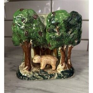 Vintage Bear In The Forest Woods Trees 3D Planter Cottagecore Japan Kitsch 1950s